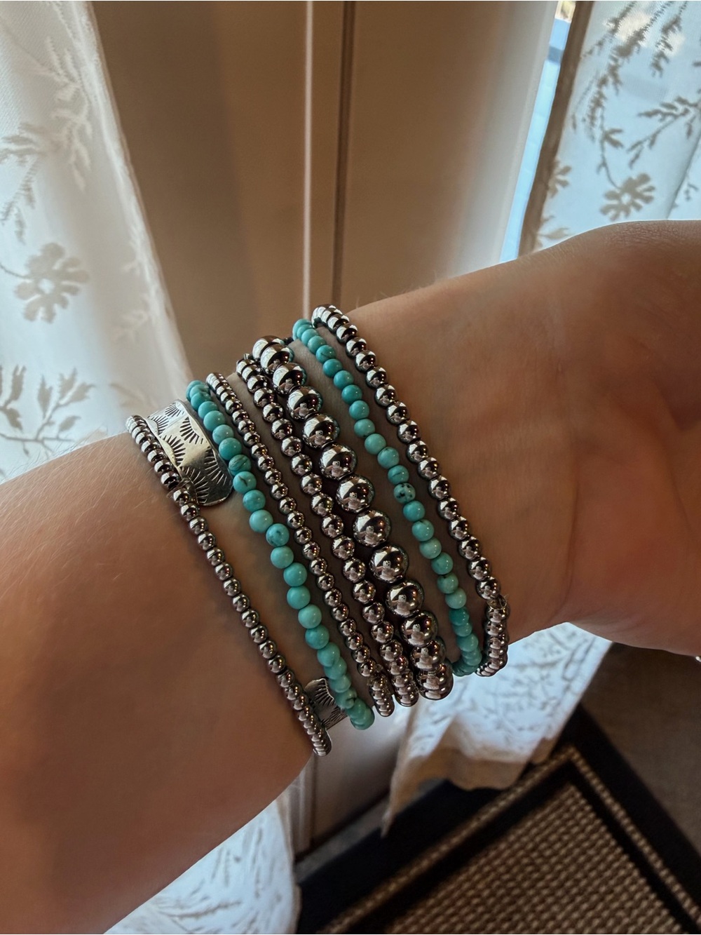 2 Stainless Steel Pearl Stacker Bracelet Set - 6mm & 4mm Pearls